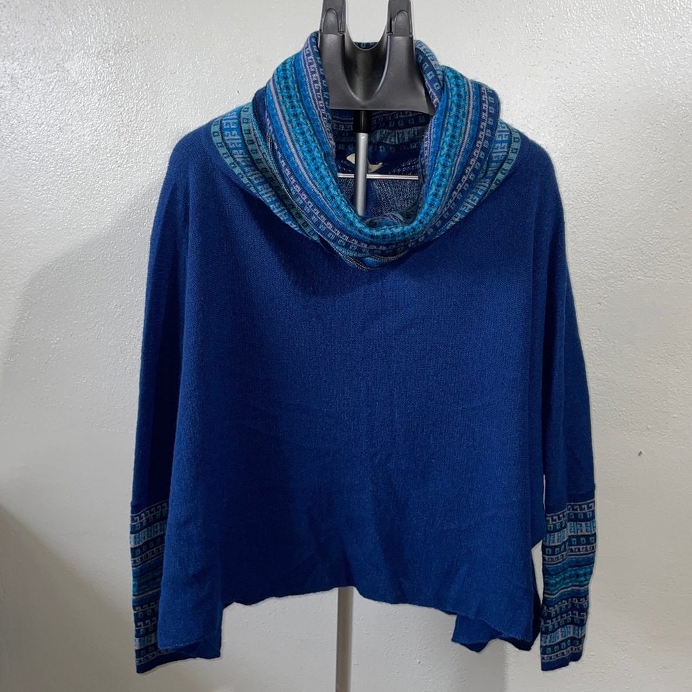 Simply Natural Designs 100% Baby Alpaca Cowl Neck Blue Dolman Knit Sweater Warm